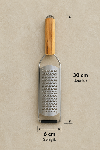 Akasya Saplı Rende Metal Mutfak Rendesi Ergonomik Ahşap Saplı Sebze ve Peynir Rendesi KW-3413