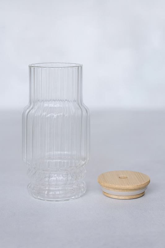 Bambu Kapaklı Borosilikat Cam Bardak KW-1069