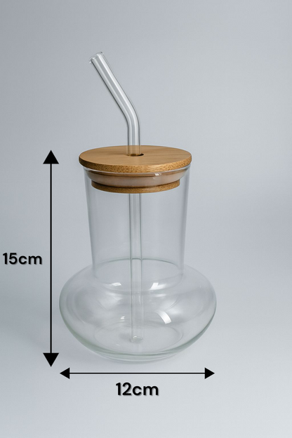 Bambu Kapaklı Borosilikat Cam Bardak KW-1064