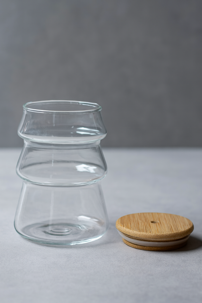 Bambu Kapaklı Borosilikat Cam Bardak KW-1067