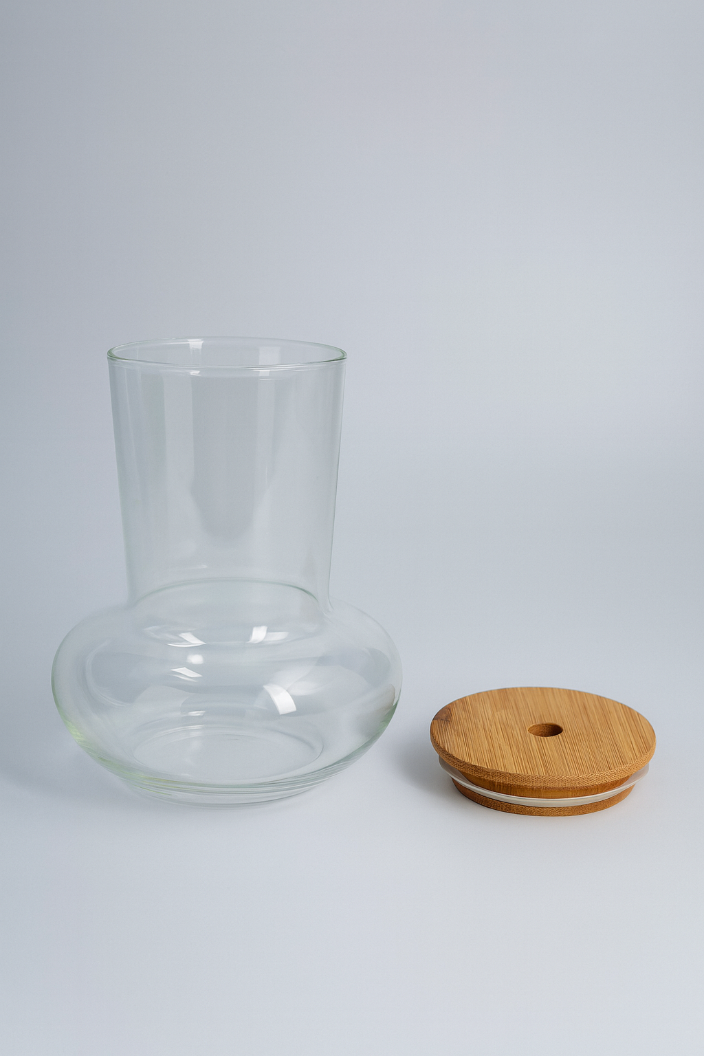 Bambu Kapaklı Borosilikat Cam Bardak KW-1064