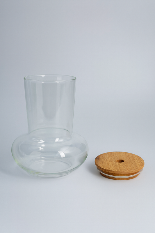 Bambu Kapaklı Borosilikat Cam Bardak KW-1064