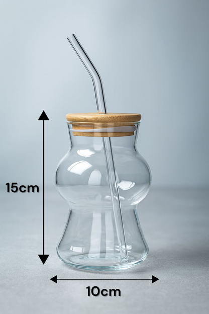 Bambu Kapaklı Borosilikat Cam Bardak KW-1066