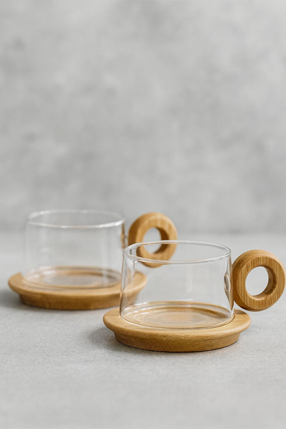 Bambu Kulplu 2'Li Borosilikat 250ml Fincan Seti KW-1076