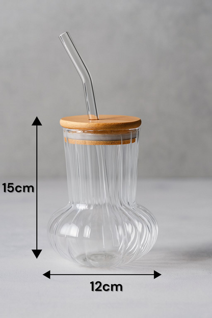 Bambu Kapaklı Borosilikat Cam Bardak KW-1065