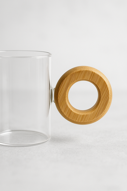 Bambu Kulplu Borosilikat 200ml Bardak Kupa KW-1078