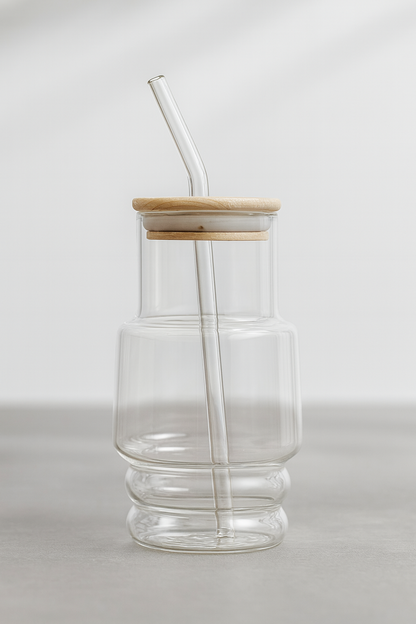 Bambu Kapaklı Borosilikat Cam Bardak KW-1070