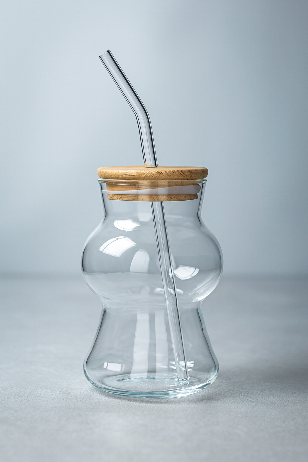 Bambu Kapaklı Borosilikat Cam Bardak KW-1066