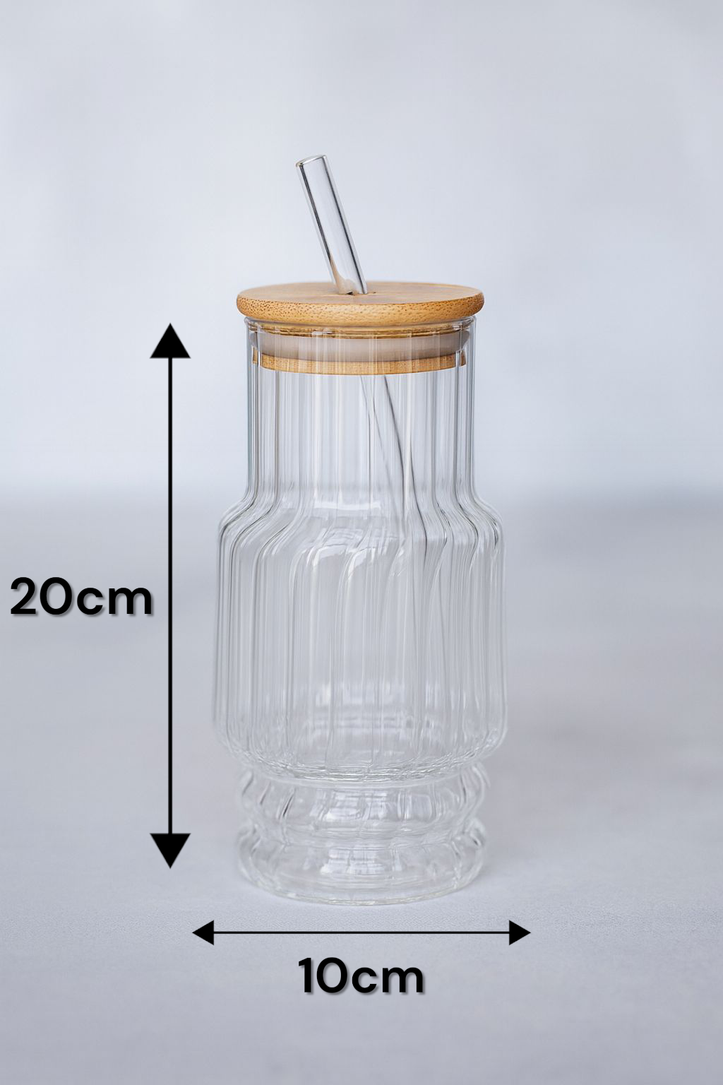 Bambu Kapaklı Borosilikat Cam Bardak KW-1069