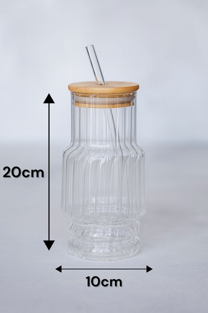 Bambu Kapaklı Borosilikat Cam Bardak KW-1069