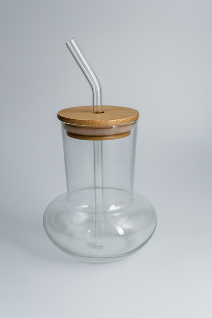 Bambu Kapaklı Borosilikat Cam Bardak KW-1064