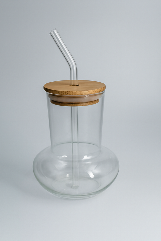 Bambu Kapaklı Borosilikat Cam Bardak KW-1064