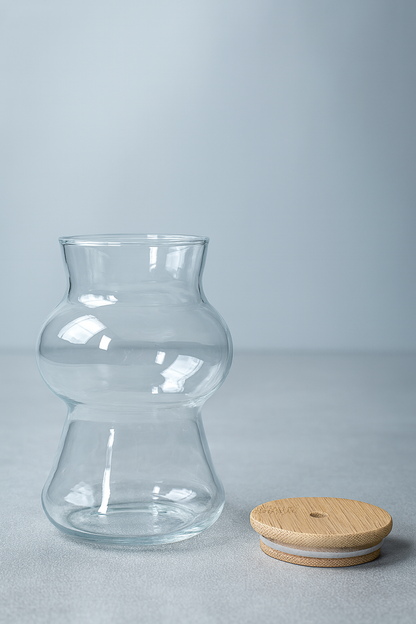 Bambu Kapaklı Borosilikat Cam Bardak KW-1066