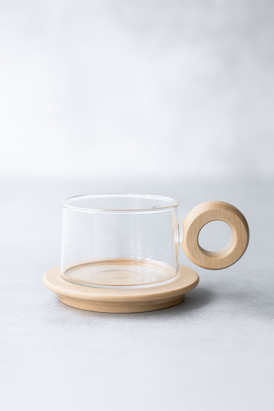 Bambu Kulplu 2'Li Borosilikat 250ml Fincan Seti KW-1076