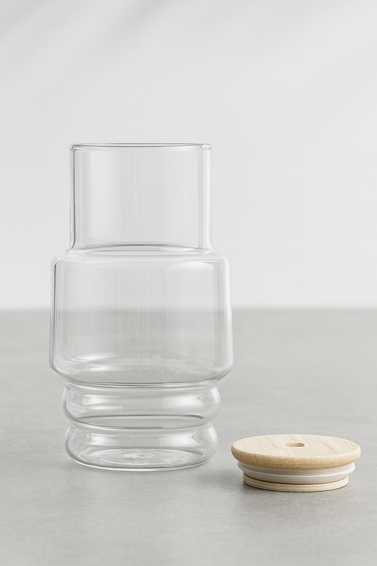 Bambu Kapaklı Borosilikat Cam Bardak KW-1070