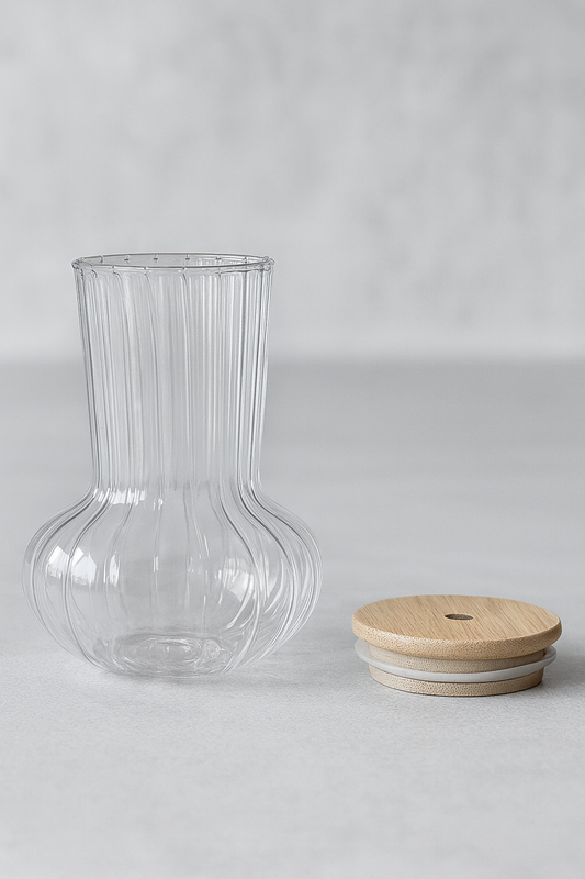 Bambu Kapaklı Borosilikat Cam Bardak KW-1065