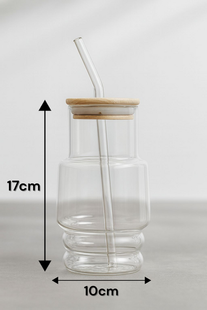 Bambu Kapaklı Borosilikat Cam Bardak KW-1070