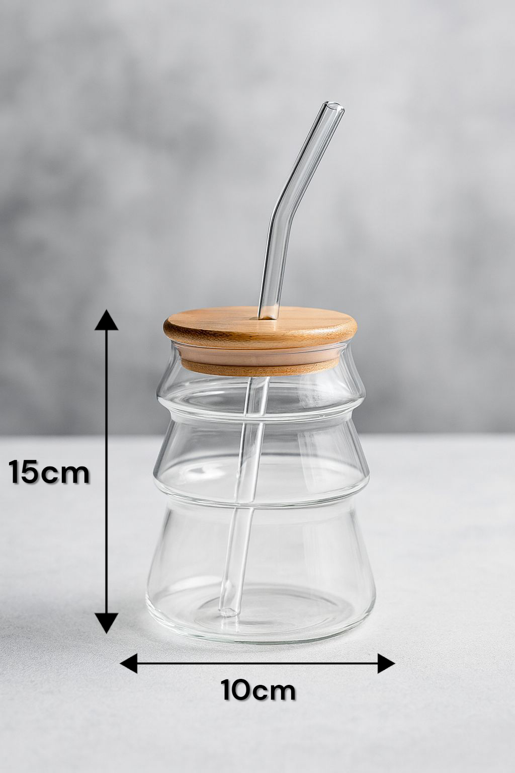 Bambu Kapaklı Borosilikat Cam Bardak KW-1067