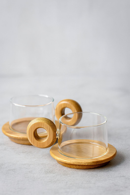 Bambu Kulplu 2'Li Borosilikat 90ml Fincan Seti KW-1073