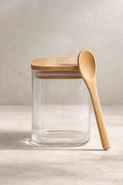 Kitchen Way Bambu Kapaklı Kaşıklı Contalı 3'lü Kavanoz Seti KW-373A
