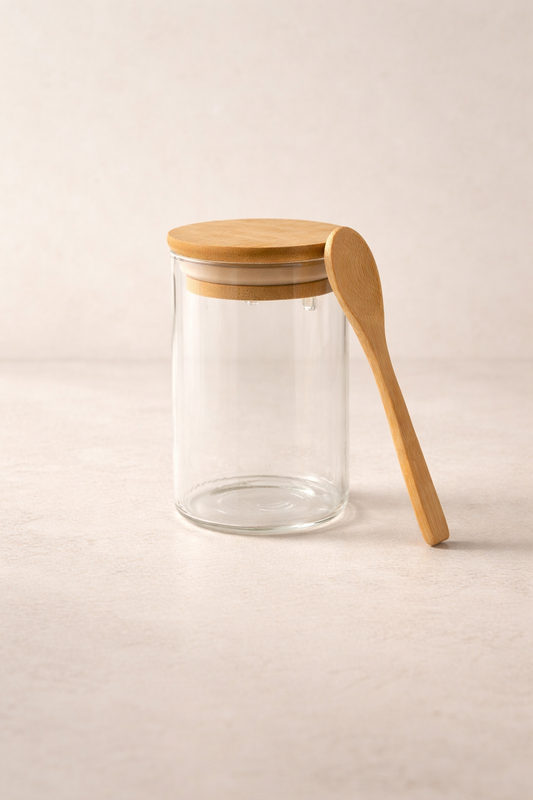 Kitchen Way Bambu Kapaklı Kulplu Kaşıklı 200ML Contalı Yuvarlak Kavanoz KW-372A