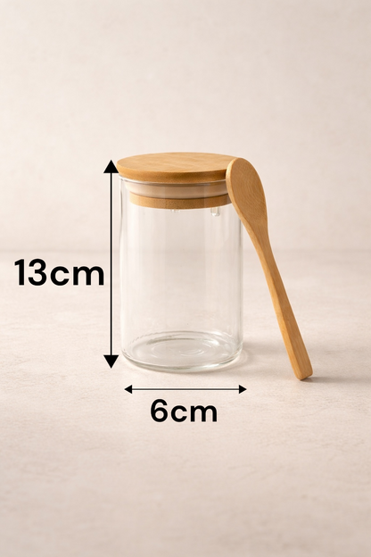 Kitchen Way Bambu Kapaklı Kulplu Kaşıklı 300ML Contalı 3'lü Kavanoz Seti KW-372B
