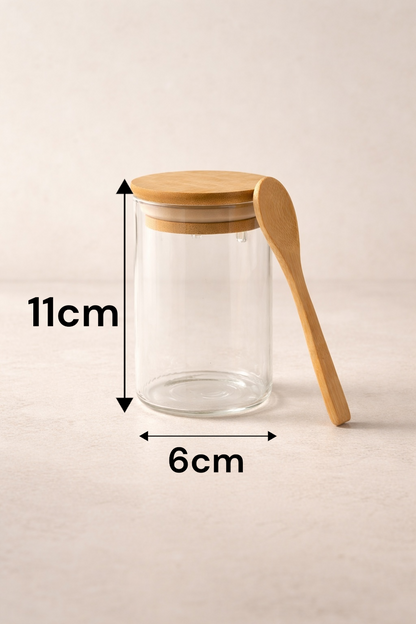 Kitchen Way Bambu Kapaklı Kulplu Kaşıklı 200ML Contalı Yuvarlak 3'lü Kavanoz Seti KW-372A