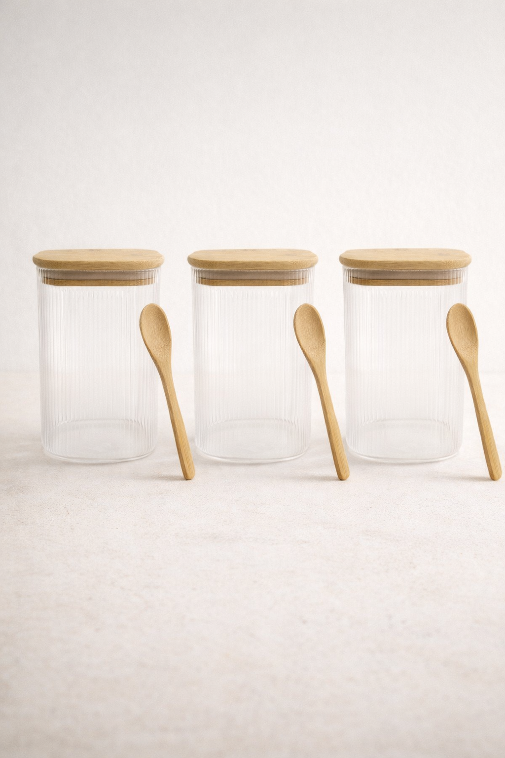 Kitchen Way Bambu Kapaklı Kaşıklı Contalı 3'lü Kavanoz Seti KW-373B