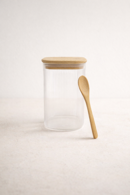 Kitchen Way Bambu Kapaklı Kaşıklı Contalı 3'lü Kavanoz Seti KW-373B