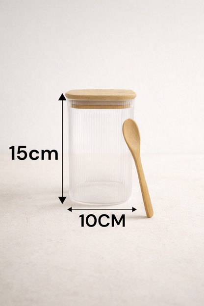Kitchen Way Bambu Kapaklı Kaşıklı Contalı 3'lü Kavanoz Seti KW-373B