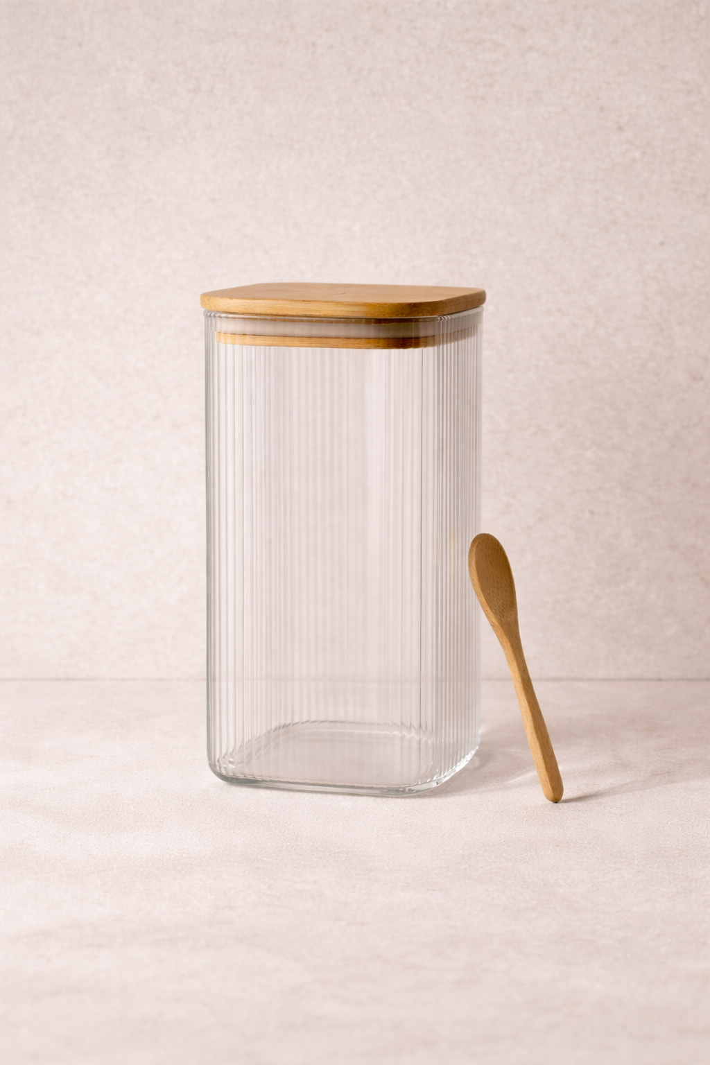 Kitchen Way Bambu Kapaklı Kulplu Kaşıklı Contalı 3'lü Kavanoz Seti KW-373C