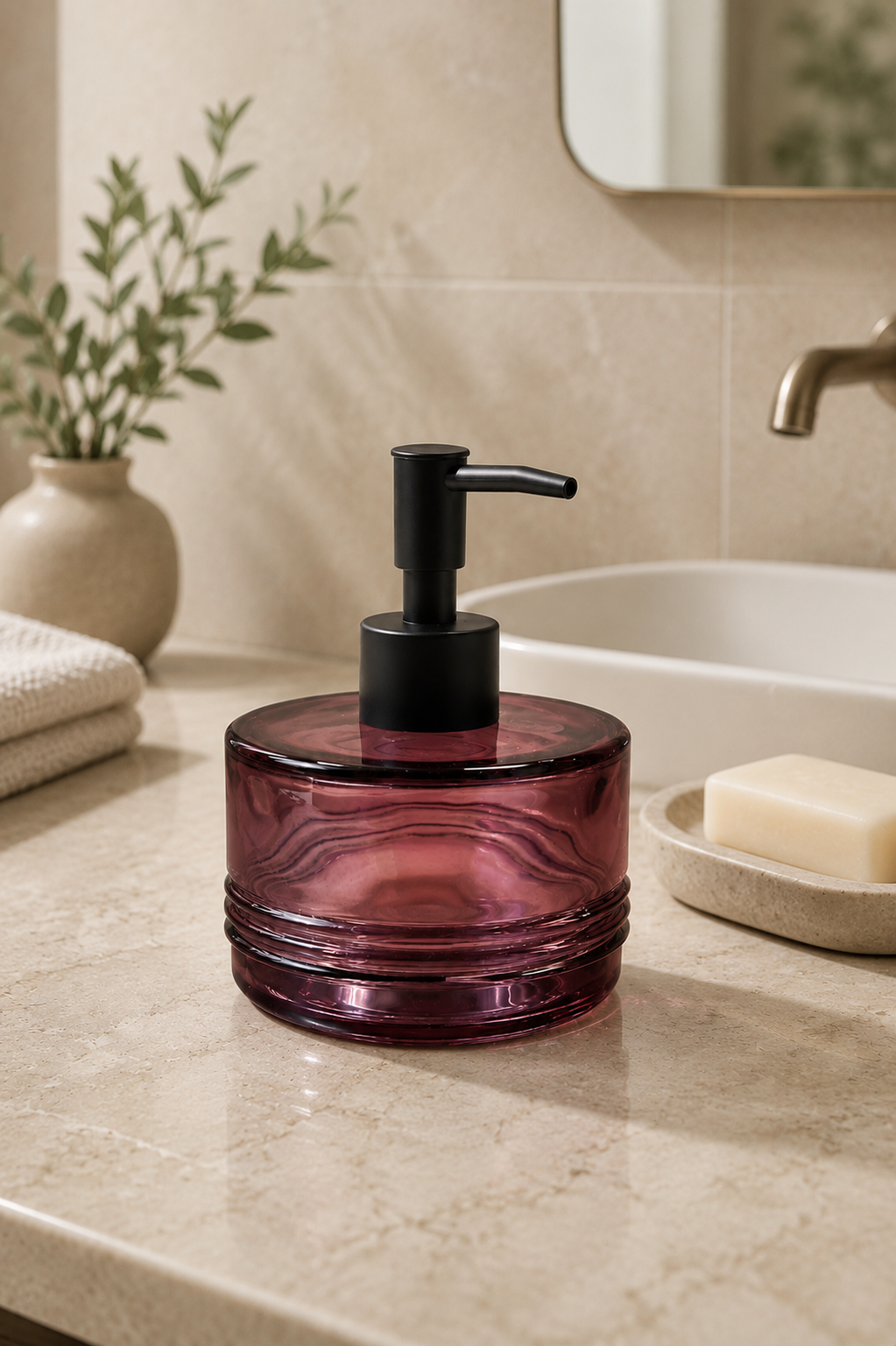 Yuvarlak Dekoratif Sıvı Sabunluk Şık Pompalı Banyo Mutfak Sabunluğu SHN-2144