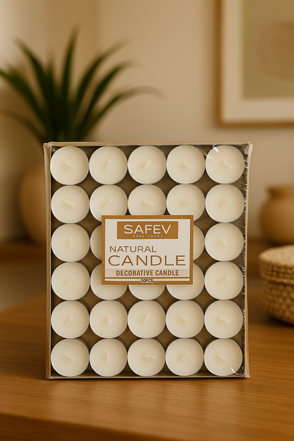 Tealight 50’li Beyaz Mum Seti Kandil Mumu Dekoratif Çok Amaçlı Mini Mum SHN-2034