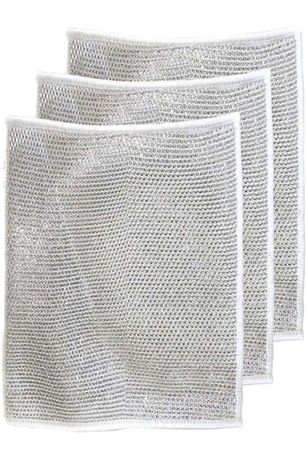 Çift Katlı Çok Amaçlı Tel Bez Mikrofiber Inox Bez Telli Bulaşık Bezi 3'lü Set SHN-1015