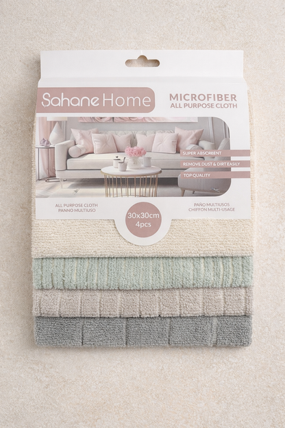 4'lü Mikrofiber Bez Çok Amaçlı Temizlik Bezi Yumuşak Dokulu Etkili Temizlik SHN-1305