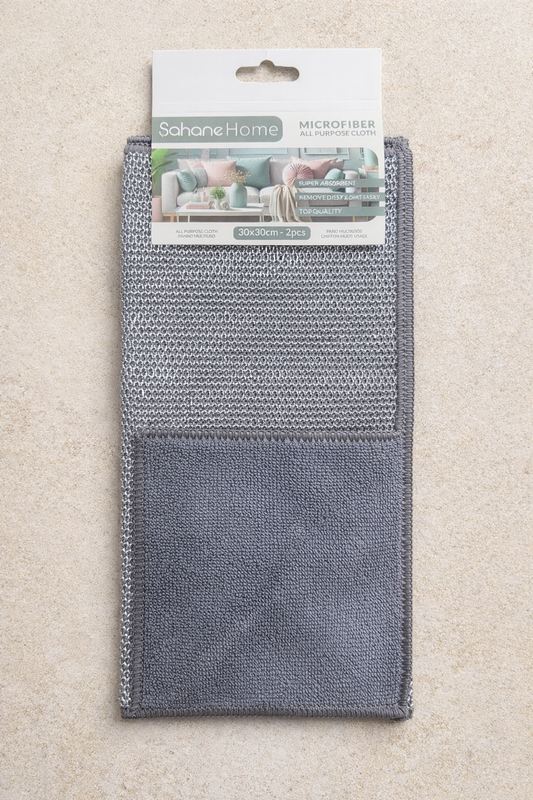 Tel ve Kumaş Yüzeyli Taraflı Mikrofiber Bez Çift Taraflı Etkili Temizlik Bezi 2'li Set SHN-1314