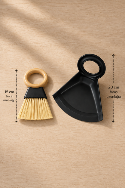 Bambu Saplı Temizlik Fırçası Faraş Seti Ergonomik Saplı El Süpürgesi Fırçası Toz Toplama Seti SHN-3052