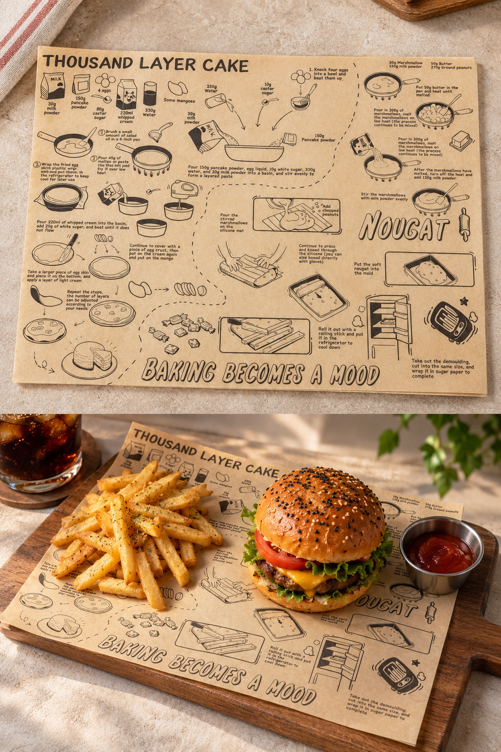 Vintage Gazete Desenli 36'lı Yağlı Sunum Kağıdı Hamburger Patates Kızartması Sandviç Servis Kağıdı KW-262