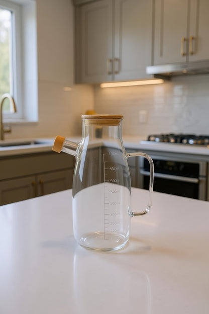 Bambu Kapaklı 1000ML Cam Yağdanlık KW-719